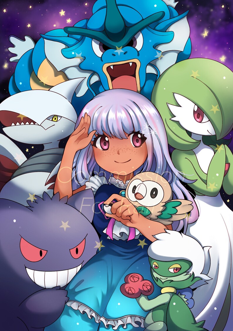 Pokemon Trainer Digital Commission Anime Cute Kawaii Art Style Etsy