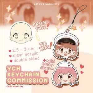 YCH Chibi Head Phone Strap Charm Acrylic Keychain Custom Commission Anime Game Fanart Vtuber Customize Gift Accessory 3 cm ( Made to Order )