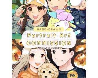 Retrato digital personalizado, pintura por encargo, mascota, Pokémon, pareja, avatar, perfil, icono, personalizado, imprimible, dibujado a mano (hecho a pedido)