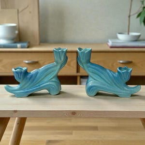 Van Briggle Pottery Candle Holders: Ming Blue Turquoise, Mid-Century Decor