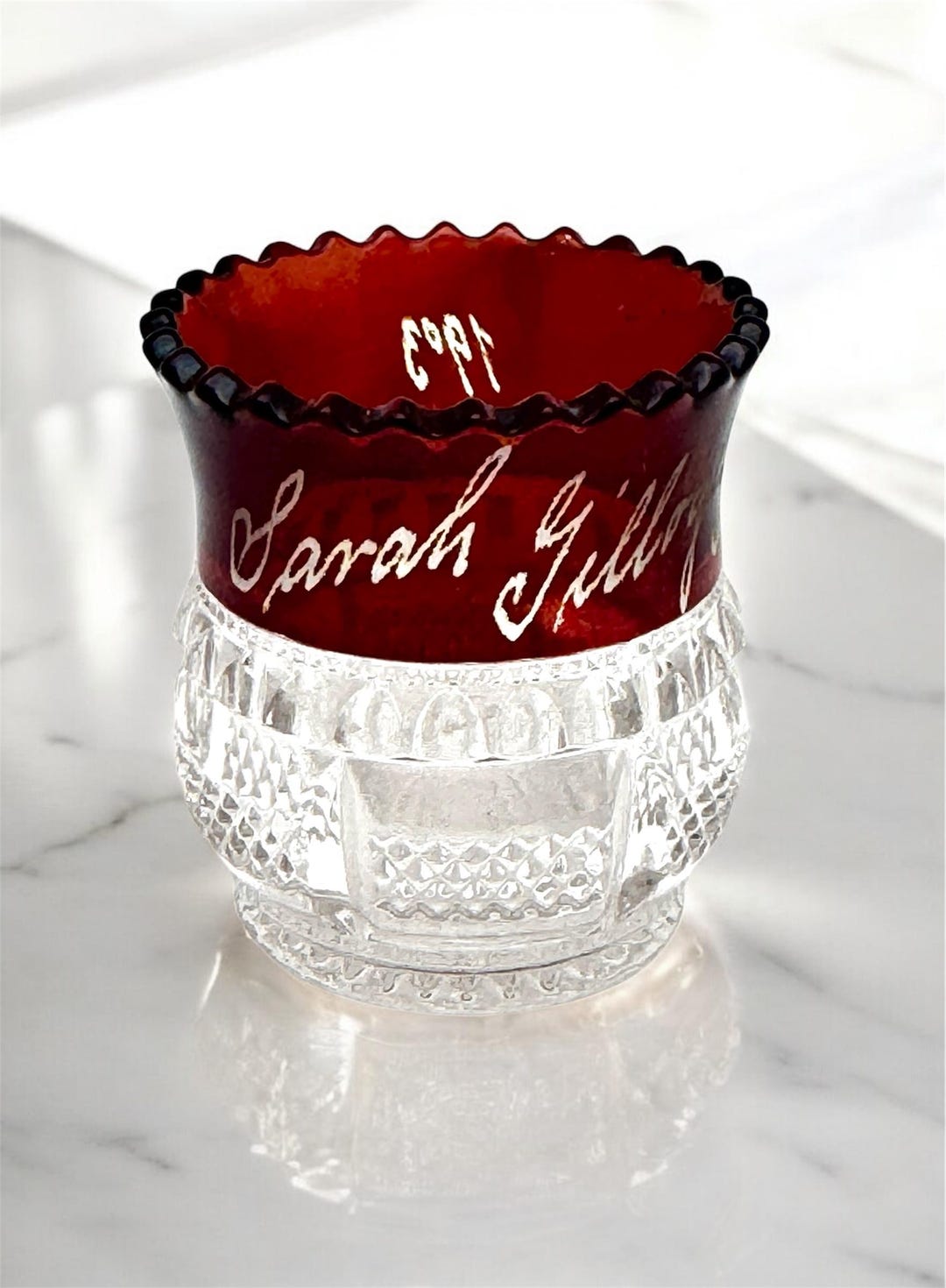 1903 Ruby Flash Glass Souvenir Toothpick Holder: Inscribed Collectible ...