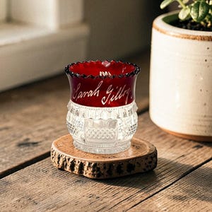1903 Ruby Flash Glass Souvenir Toothpick Holder: Inscribed Collectible