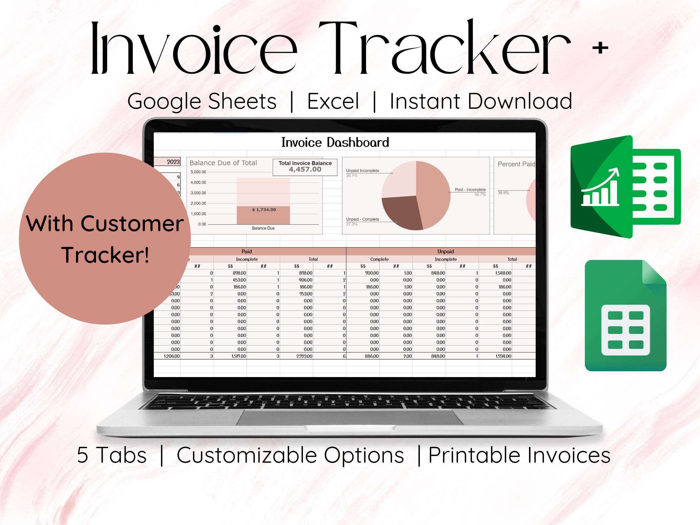 Invoice Tracker Google Sheets Small Business Spreadsheet Customer ...