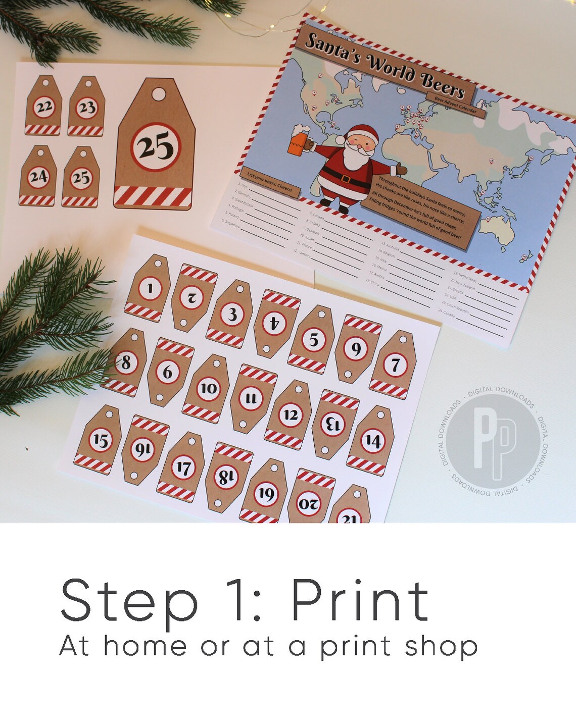 25 Days Santa's World Beers Advent Calendar Instant Download Daily Tags