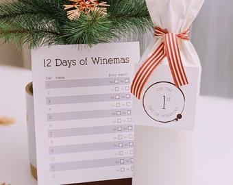 12 Days of Winemas Advent Calendar - Instant download, Gift, Christmas, Present, Husband, Wife, Wine Lover, DIY