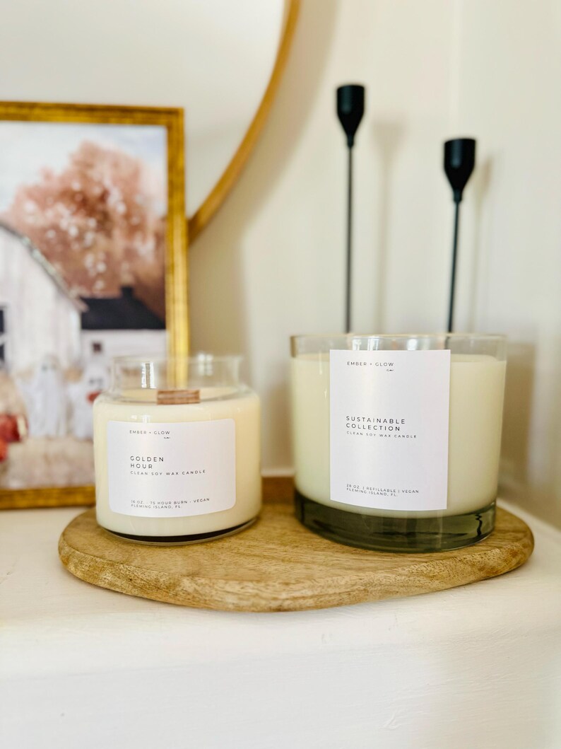 Apothecary Collection (left) Sustainable 3-Wick Collection (right). Our larger collection shown here is linked in this listings description or available on our main shop page.