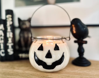Pumpkin Lantern Candle - Clean Wood Wick Soy Wax Candles - Essential + Fragrance Oils - Boo Basket Gift - Halloween - Fall Decor Candles