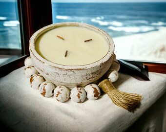 Beaded Clay Bowl Candle - Wood Wick Candles - Toxin Free Candles