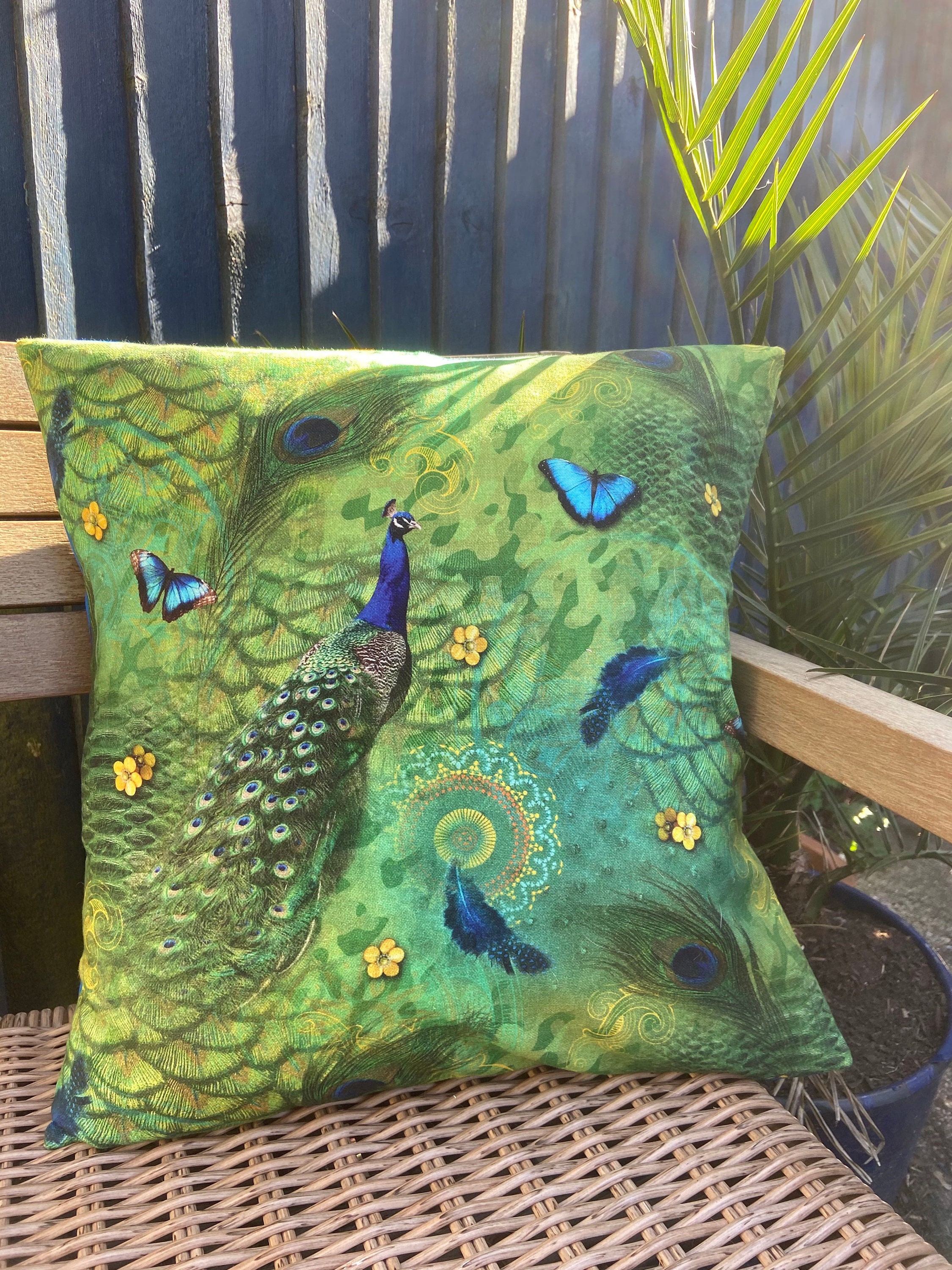 Hand Made Peacock Cushion / Square / 18in / Green and Blue Etsy