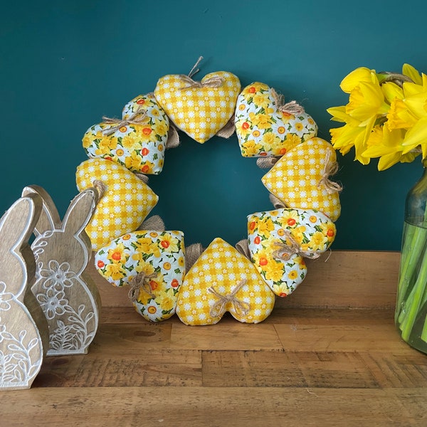 Spring Wreath, Daffodil Wreath, Floral Wreath, Wall Decoration, Heart Decoration, Gift For Her, Easter Decoration, Welsh National Flower