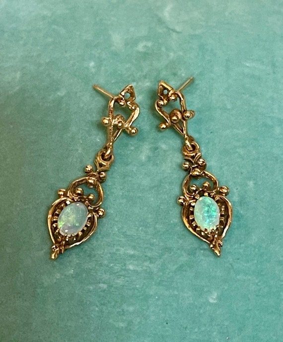 Antique Opal Earrings Opal pierced dangle drop hanging 10K | Etsy