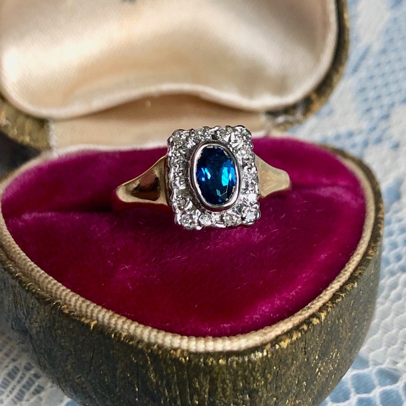 Vintage Blue Indicolite Tourmaline Diamond Ring Gold Blue - Etsy