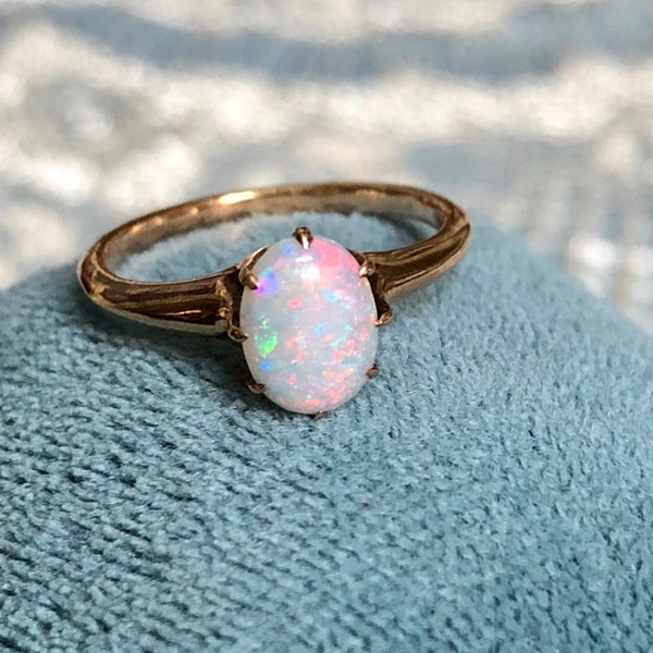 Antique Estate Opal Ring Solid Vintage Opal Solitaire Gold Wedding Anniversary Engagement Ring Vintage