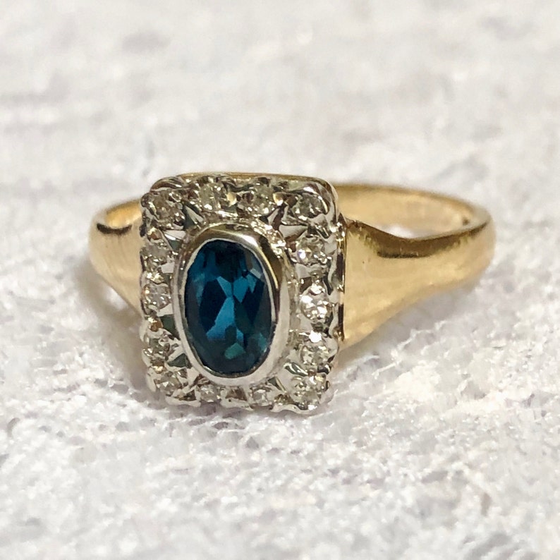 Vintage Blue Indicolite Tourmaline Diamond Ring Gold Blue - Etsy