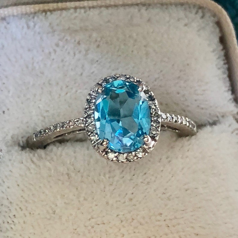 Vintage Blue Topaz Ring Diamond 14K Gold Solitaire Diamond | Etsy