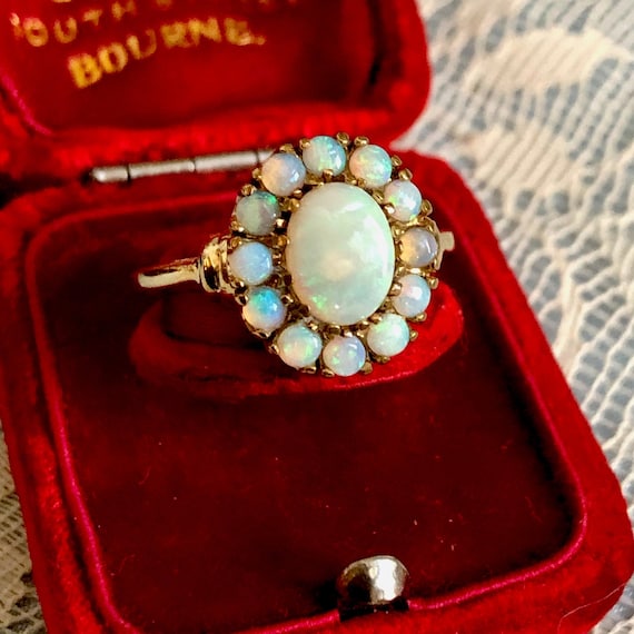 Antique Opal Solid Ring Estate Cluster Opal 10K Go