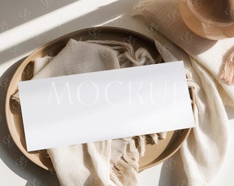 Boho Gift Certificate Mockup 8,5x3,5, Minimalistic Coupon Code Mockup, Gift Voucher Cards Mockup PSD, Surprise Holiday Certificate Mockup