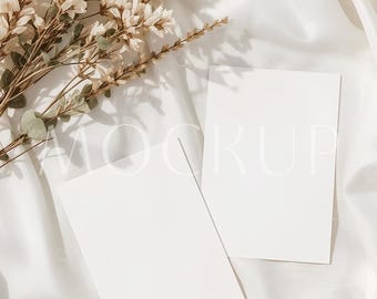 Bohemian Birthday Double 5x7 Invite Mockup, Two Sides Card Mockup, Bridal Shower Invitation Mockup, Neutral Tones Wedding Invitation Mockup