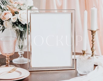 Gold 8x10 Frame Table Sign Mockup, Wedding Table Sign Mockup, Tabletop Sign Mockup, Table Number Signage Card Mockup, Boho Frame Menu Mockup