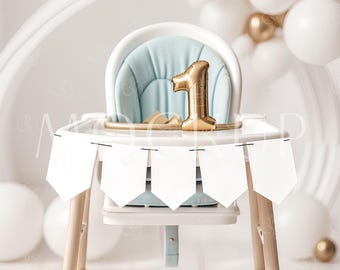 Boho 1st Birthday Banner Card Mockup, Baby First Birthday Highchair Banner Mockup, One Birthday Garland Mockup, Realistic One Banner Mockup