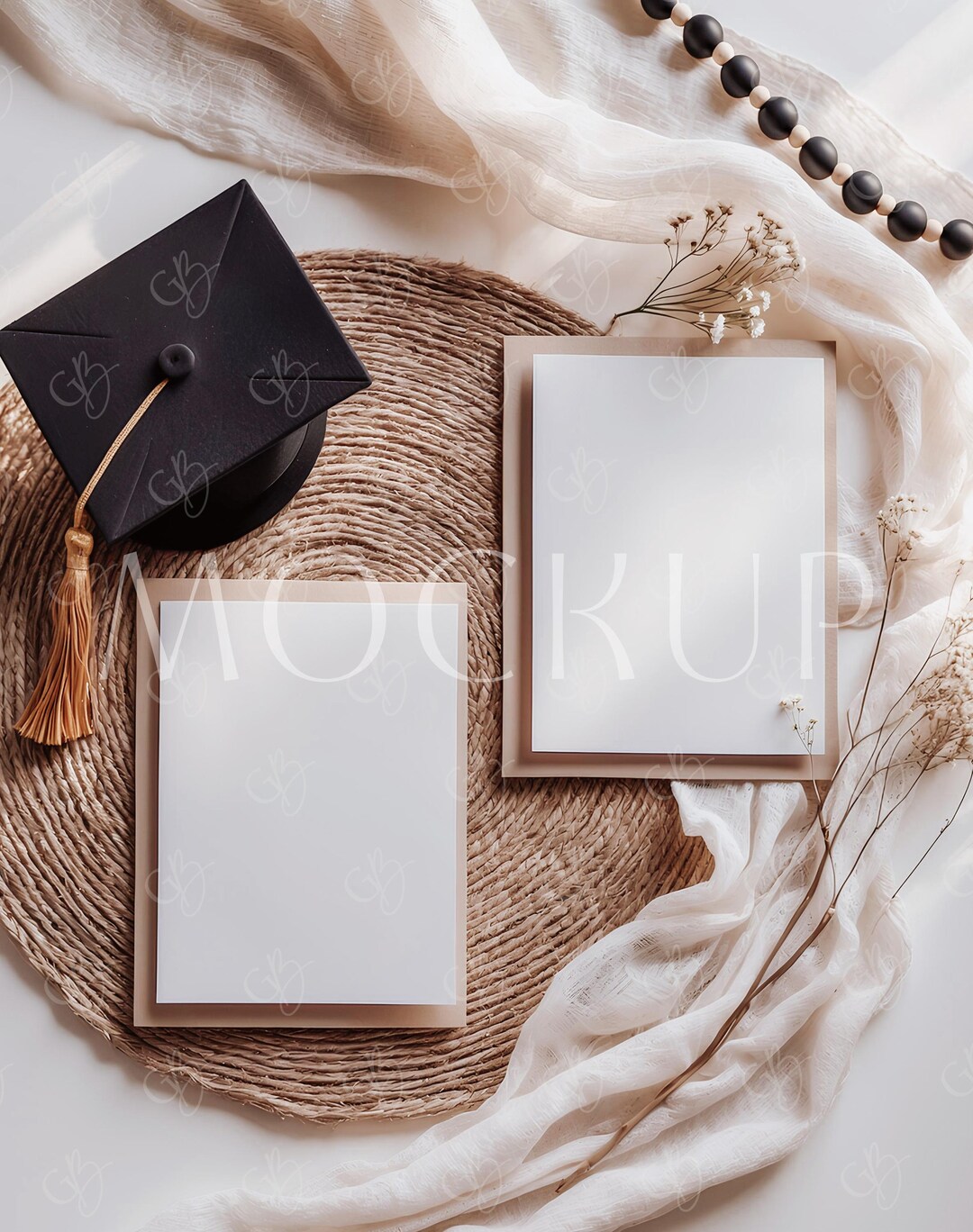 College Party Two Sides Card Mockup, Double Graduation Greeting ...