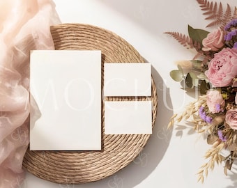 Conjunto de convites para chá de bebê nos tamanhos 5x7 e 5x3,5, modelo para sorteio de fraldas e cartão de agradecimento, elegante cartão postal em PSD.