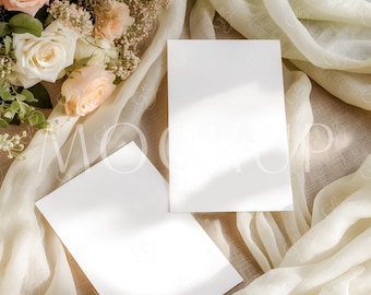 Two Sides Card Mockup, Bohemian Birthday Double 5x7 Invite Mockup, Bridal Shower Invitation Mockup, Neutral Tones Wedding Invitation Mockup
