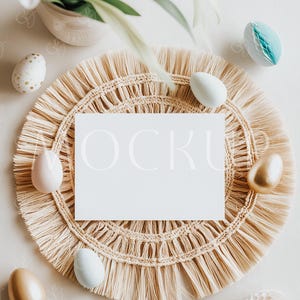 Frühlingseinladungsmodell, Ostereinladungsmodell 200x500, Boho Osterkarten Mockup, Feiertagsfrühlingskarten Mockup, Ostergrußkarten Mockup PSD