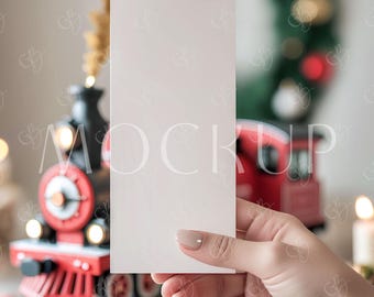 Holiday Dinner Program Smart Object PSD, Christmas Menu Mockup 4x9, Winter Boho Wedding Card Mock-up for Photoshop Photopea