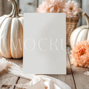 Fall Boho Birthday Invite Mockup, Autumn Pumpkins Halloween Invitation Mockup, Vertical White 5x7 Card Mockup, Fall Wedding Invite Mockup
