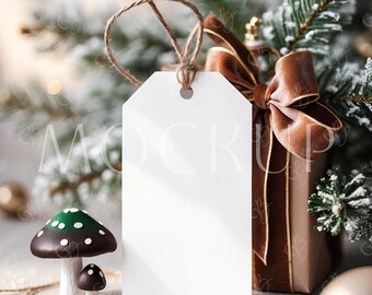 Winter Birthday Gift Tag Mockup, Boho Decor Christmas Holiday Tag Mockup, 2X3.5 Rectangle Xmas Tag Mockup, Baby Shower Xmas Favor Tag Mockup