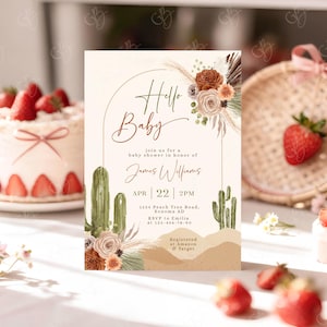 Strawberries Invite 5x7 Mockup, Berry Sweet Birthday Card Template, Strawberry Baby Shower Invitation Mock-up image 8