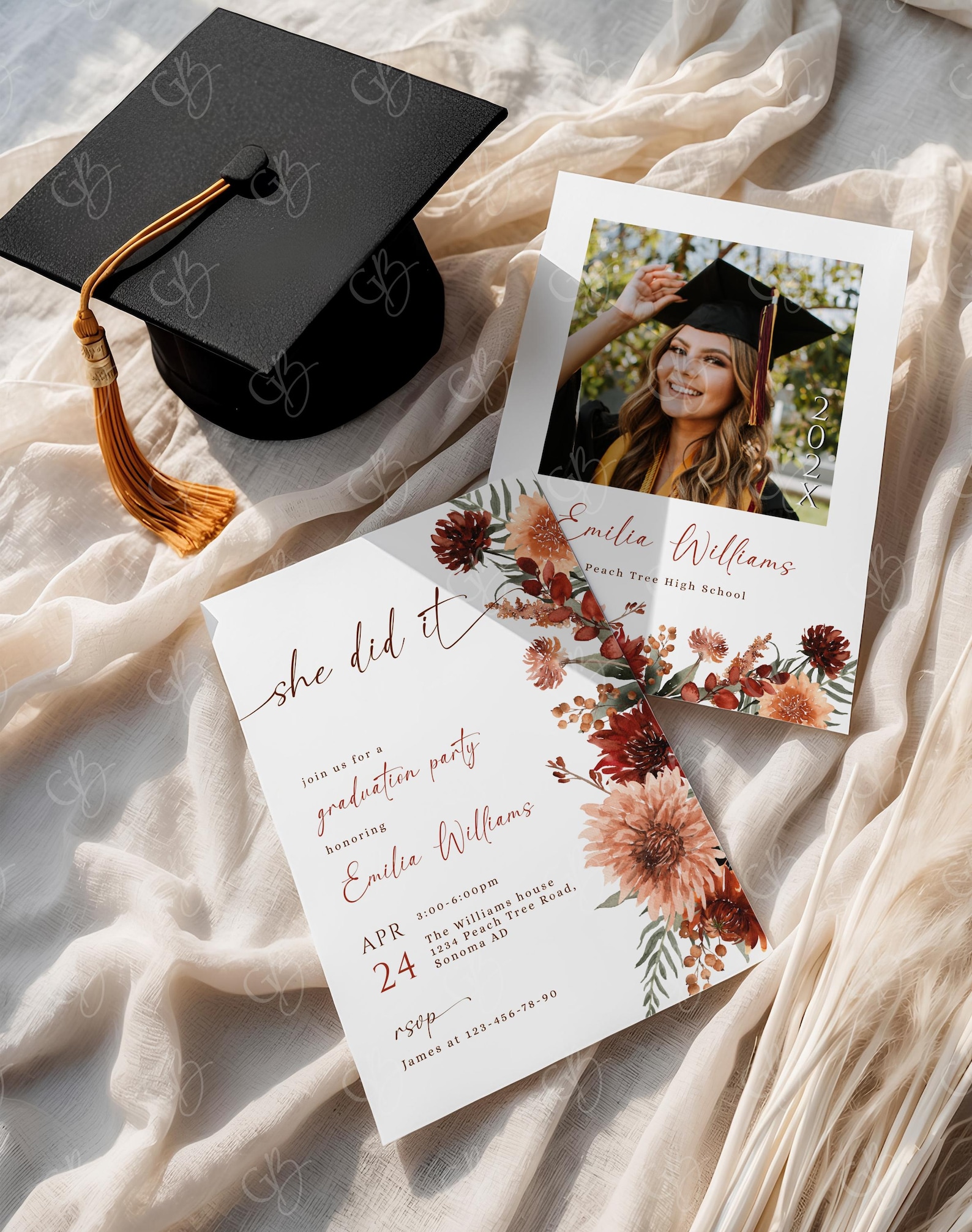 College Party Two Sides Card Mockup 5x7, Double Graduation Greeting ...