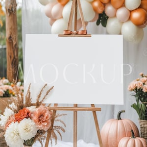 Herbst Kürbis Poster Mockup PSD, Herbst Landschaft Willkommensschild Mockup, Horizontales 24x18 Halloween Poster Mockup, Halloween Party Schild Mockup