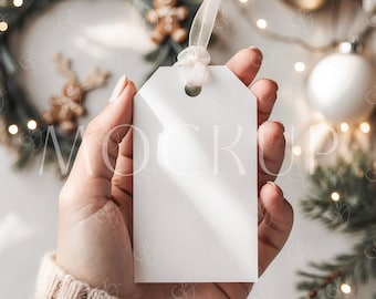 Winter Boho Holiday Favor Tag Mockup, Xmas Party Thank You Tag Mockup, Christmas Tag Mockup, 2X3.5 White Tag Mockup, Custom Gift Tag Mockup
