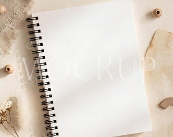 Digital Mockup for Notebook Smart Object, Black Spiral Journal Template, 6x8 Modern Blank Hardcover Mock-up PSD