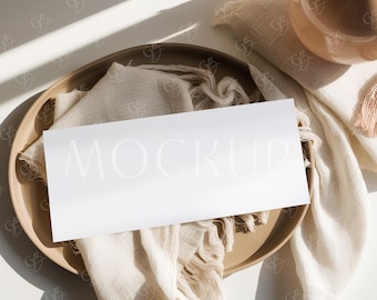 Minimalistic Gift Card Mockup, Birthday Gift Ticket Mockup, Simple Gift Voucher Certificate Mockup, Spa Boho Ticket Card Mockup PSD