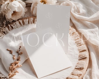 Neutral Greeting Two Sides Card Mockup, Double Card Mockup 5x7, Minimalist Two Sides Card Mockup, Boho Wedding Double Sides Invite Mockup