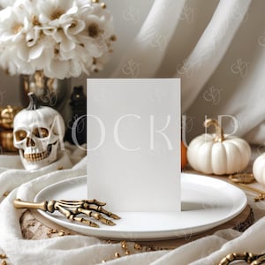 Maquete de convite para festa de Halloween, maquete vertical em branco 5x7, maquete de convite para festa de inauguração com caveiras, maquete de convite de aniversário assustador