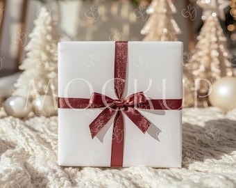 Winter Holiday Modern Wrap PSD for Photoshop Photopea, Present Gift Box and Pattern Paper Template, Christmas Wrapping Paper Mockup