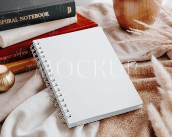 White Spiral Notebook Cover Mockup, 6x8  Boho Notebook Mockup, Digital Minimalist Journal Notebook Mockup, Blank Book Mockup, Planner Mockup