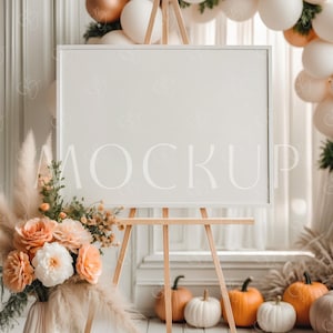 Herbst Landschaft Willkommensschild Mockup, Horizontales 24x18 Halloween Poster Mockup, Herbst Kürbis Poster Mockup PSD, Halloween Party Schild Mockup
