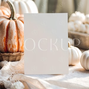 Vertical White 5x7 Card Mockup, Fall Boho Birthday Invite Mockup, Autumn Pumpkins Halloween Invitation Mockup, Fall Wedding Invite Mockup