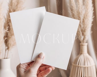 Boho Birthday Double 5x7 Invite Mockup, Two Sides Card Mockup, Boho Bridal Shower Invitation Mockup, Neutral Tones Wedding Invitation Mockup