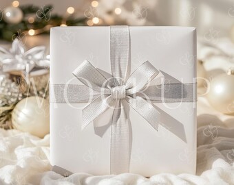 Christmas Wrapping Paper Mockup, Present Gift Box and Pattern Paper Template, Winter Holiday Wrap PSD for Photoshop Photopea