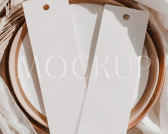 Taufe zwei Seiten Lesezeichen 2x6 Mockup, Boho Doppelkarte Brautdusche Lesezeichen Mockup, leere Lesezeichen Mockup, Babyparty Lesezeichen Mockup