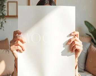 Bohemian Poster Mockup A4/A3, Modern Minimalist Paper Mockup, Vertical Poster A3 Mockup, Paper Display Mockup, Poster Mockup With Person