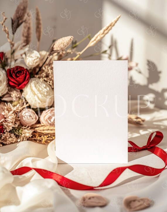 Valentine Invite Mockup, Love 5x7 Card Template, Valentine's Day Greeting Invitation Mock-up, Romantic PostCard PSD