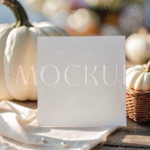 Maqueta de tarjeta de felicitación cuadrada, maqueta de tarjeta cuadrada con calabazas otoñales (5x5), maqueta de tarjeta de boda, maqueta de tarjeta de otoño, maqueta de invitación cuadrada