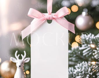 Baby Shower Xmas Thank YouTag Mockup, Christmas Holiday Tag Mockup, 2X3.5 White Rectangle Xmas Tag Mockup, Wedding Winter favor tag mockup
